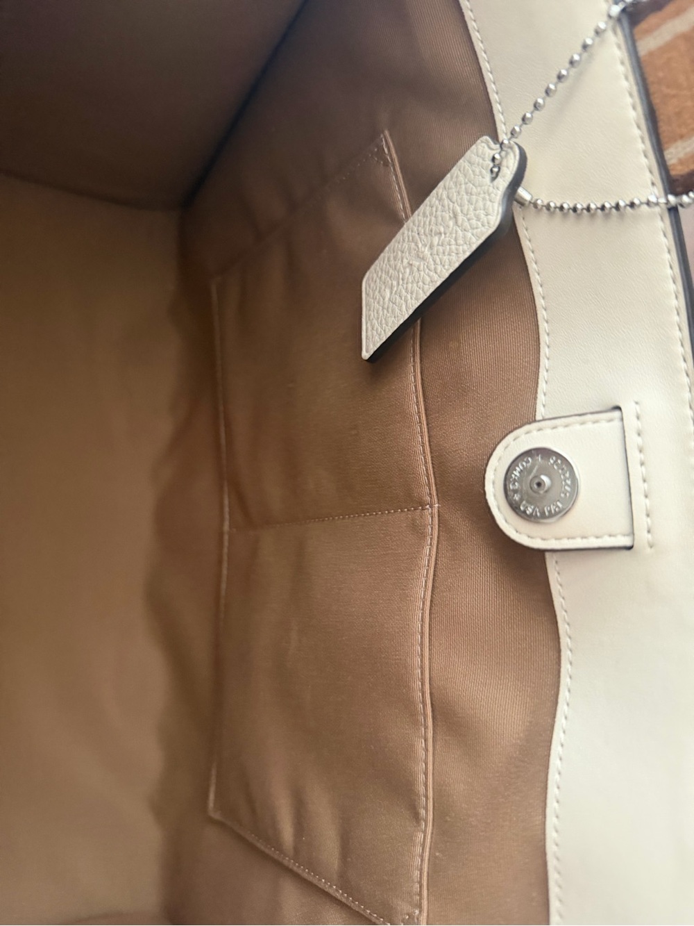 Coach White Pebbled Leather Tote with Brown Logo Webbing Straps - Picture 5 of 7